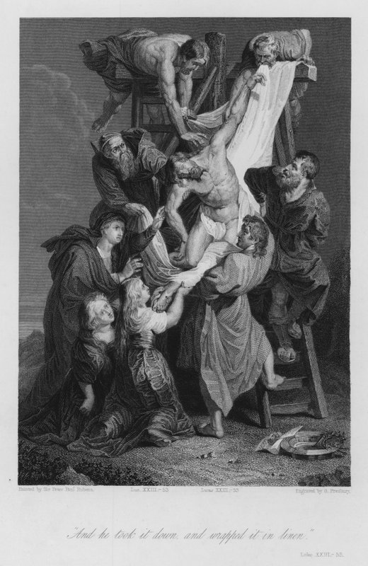 Zejście z krzyża, Łukasz XXIII, 53 (rycina) autorstwa Peter Paul (after) Rubens