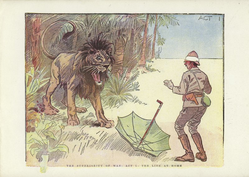 Wyższość człowieka, akt I, lew w domu autorstwa Phil May