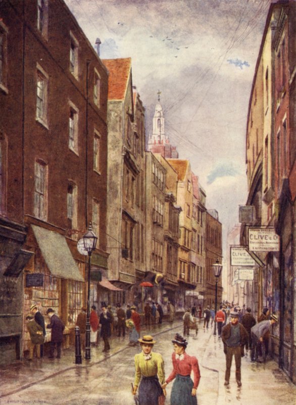 Holywell Street, Strand, patrząc na zachód, 1900 autorstwa Philip Norman