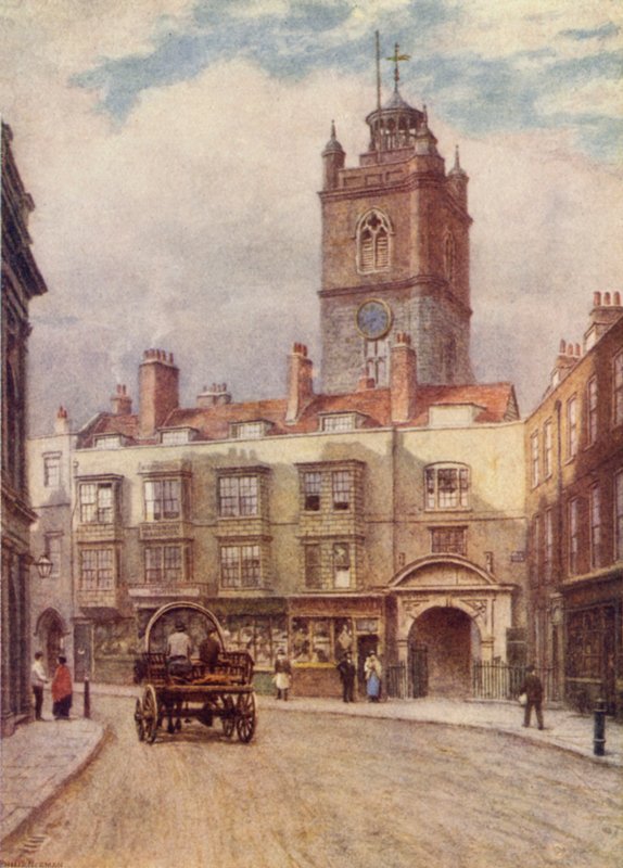 Wieża kościoła św Idziego, Cripplegate i stare domy przy ulicy Fore, 1884 autorstwa Philip Norman