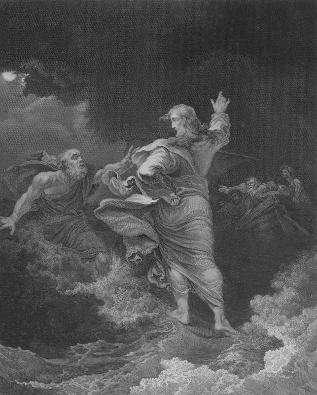 Chrystus kroczący po morzu, św. Mateusza 14, wers 22-34 (rycina) autorstwa Philippe de (after) Loutherbourg