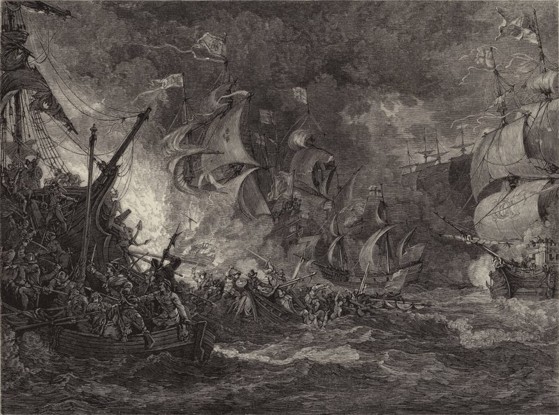 Klęska hiszpańskiej Armady (grafika) autorstwa Philippe de (after) Loutherbourg