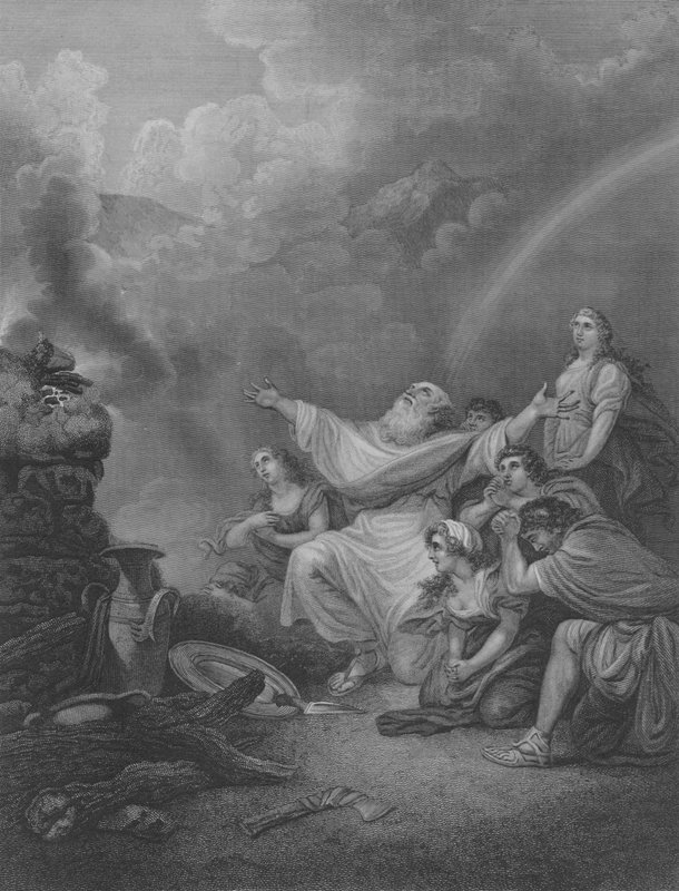 Ofiara Noego, Księga Rodzaju 8, werset 20-22 (rycina) autorstwa Philippe de (after) Loutherbourg