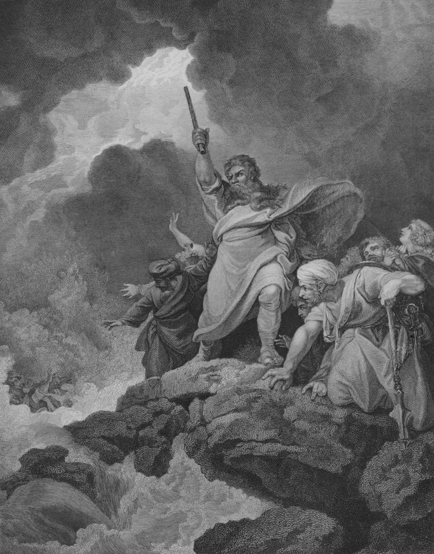 Zniszczenie hostii faraona, Księga Wyjścia 14, werset 19-31 (rycina) autorstwa Philippe de (after) Loutherbourg