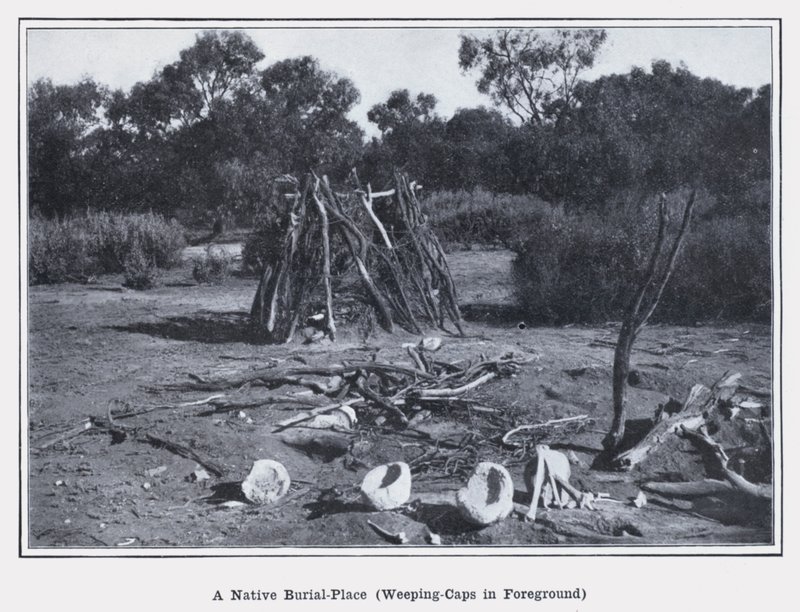 Rodzime miejsce pochówku, płakające czapki na pierwszym planie (zdjęcie czarno-białe) autorstwa Photographer Australian