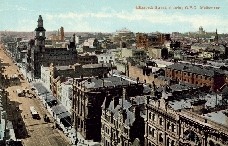 Elizabeth Street, pokaz GPO, Melbourne (kolorowe zdjęcie) autorstwa Photographer Australian
