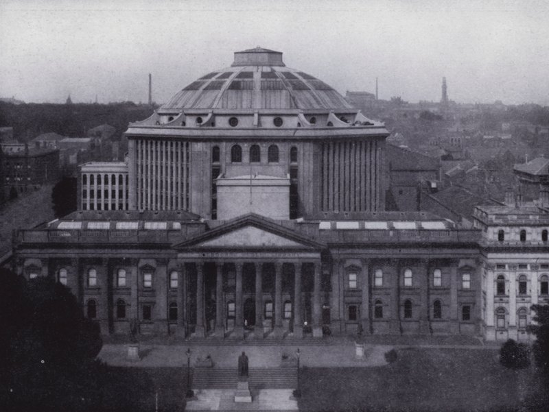 Melbourne: Public Library and Museum, przedstawiająca największą kopułę na półkuli południowej, Biblioteka zawiera 350 000 woluminów (zdjęcie czarno-białe) autorstwa Photographer Australian