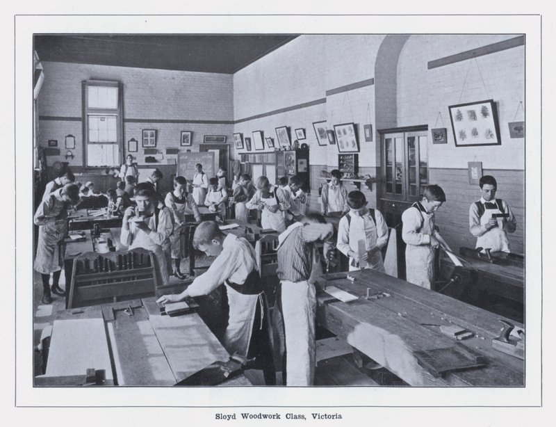 Sloyd Woodwork Class, Victoria (czarno-białe zdjęcie) autorstwa Photographer Australian