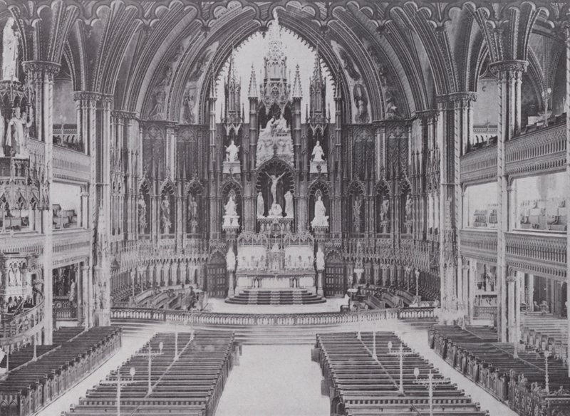 Wnętrze katedry Notre Dame, Montreal (zdjęcie czarno-białe) autorstwa Photographer Canadian