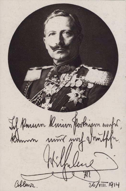 Kaiser Wilhelm II Niemiec, pocztówka propagandowa z I wojny światowej (zdjęcie czarno-białe) autorstwa Photographer German