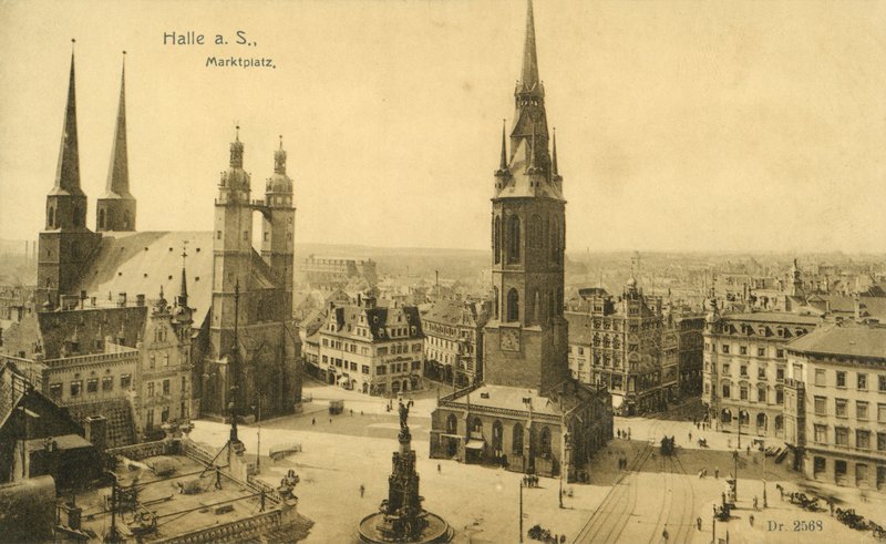 Marktplatz, Halle (zdjęcie czarno-białe) autorstwa Photographer German