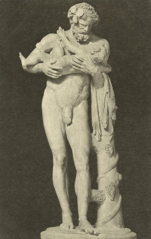 Silenus z Dzieciątkiem Dionizos, antyczna rzeźba rzymska w zbiorach Glyptothek, Monachium, Niemcy (zdjęcie czarno-białe) autorstwa Photographer German