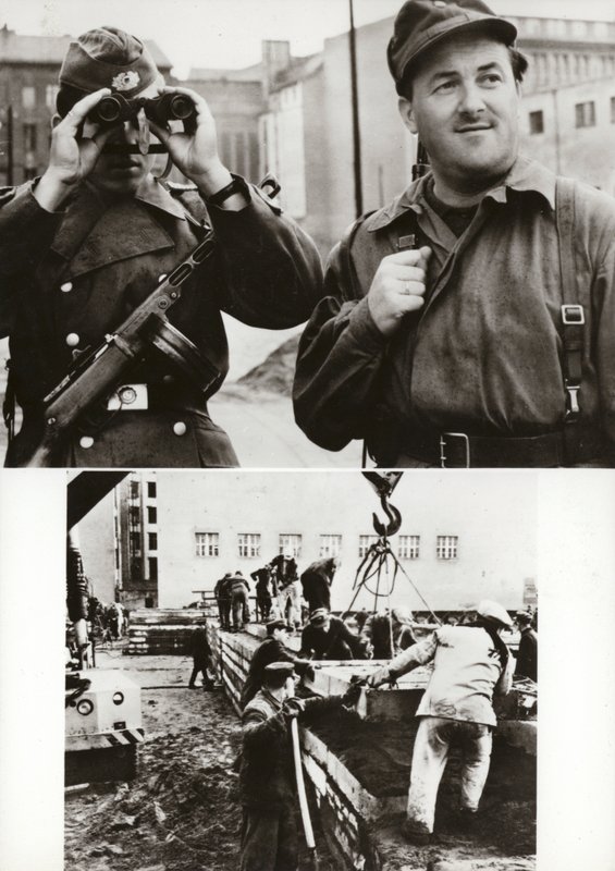 Od 13 sierpnia 1961 granica państwowa NRD z Berlinem Zachodnim jest niezawodnie chroniona przez Narodową Armię Ludową .... (zdjęcie czarno-białe) autorstwa Photographer German