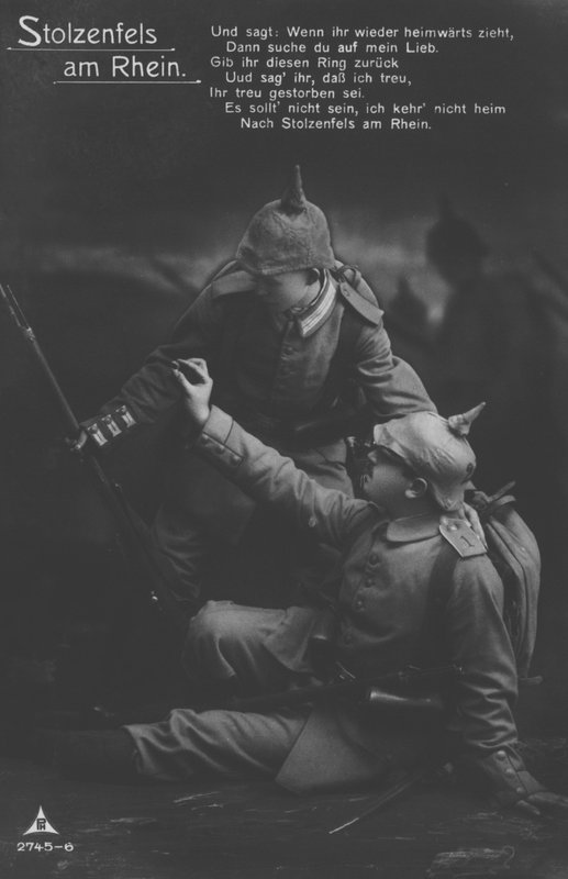 Zamek Stolzenfels nad Renem, niemiecka patriotyczna pocztówka wojskowa (zdjęcie czarno-białe) autorstwa Photographer German