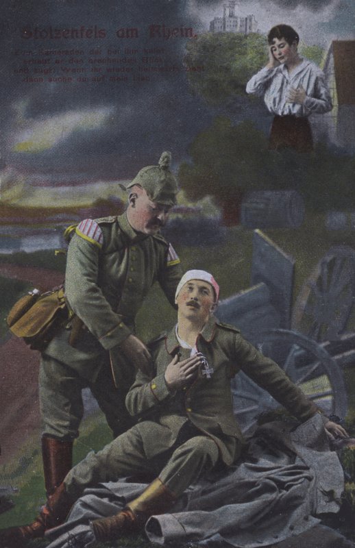 Zamek Stolzenfels nad Renem, niemiecka patriotyczna pocztówka wojskowa (zdjęcie kolorowe) autorstwa Photographer German