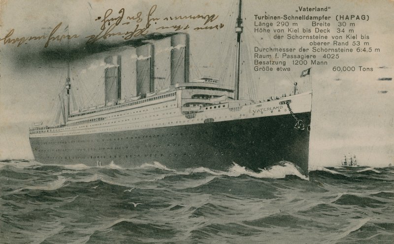 Niemiecki liniowiec Vaterland. Pocztówka wysłana w 1913 roku. autorstwa Photographer German