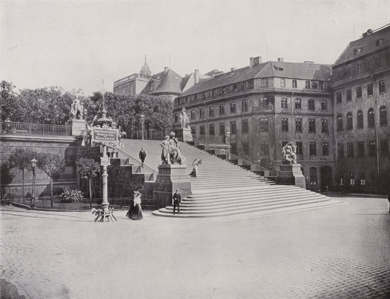 Schody Brühlsche Terrasse (zdjęcie czarno-białe) autorstwa Photographer German