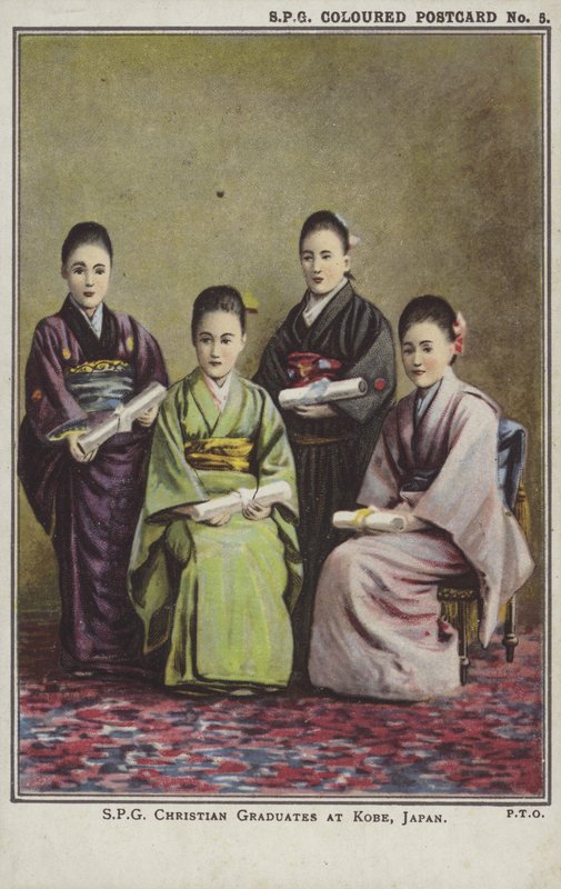 Chrześcijańscy absolwenci w Kobe, Japonia (kolorowe zdjęcie) autorstwa Photographer Japanese