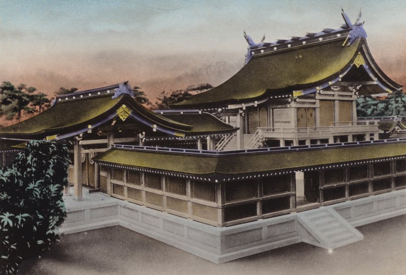 Japonia, ok. 1912: Gmach Główny Meiji Jingu, Sanktuarium, Tokio (zdjęcie) autorstwa Photographer Japanese