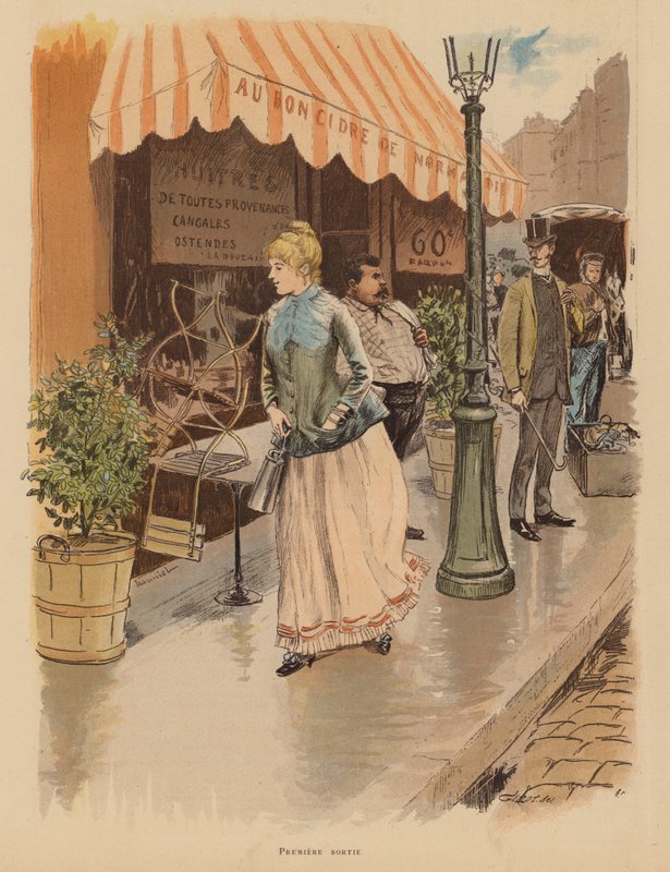 Pierwsza wycieczka w paryski poranek (kolorowa litografia) autorstwa Pierre Georges Jeanniot