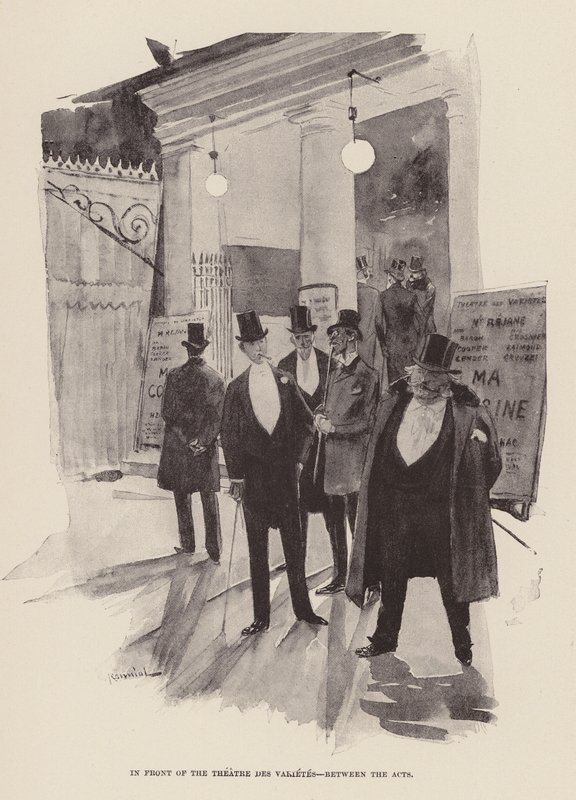 Przed Teatrem des Varietes, między aktami (rycina) autorstwa Pierre Georges Jeanniot