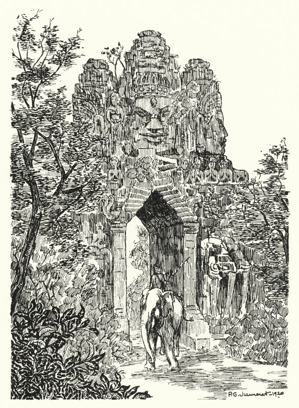 Północna brama Angkor-Thom (rycina) autorstwa Pierre Jeannerat de Beerski