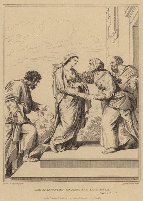 Pozdrowienie Maryi i Elżbiety, Łukasz autorstwa Pierre Mignard
