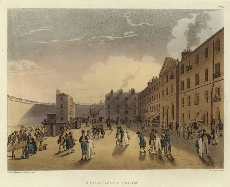 Więzienie Ławy Królewskiej autorstwa Pugin and Rowlandson