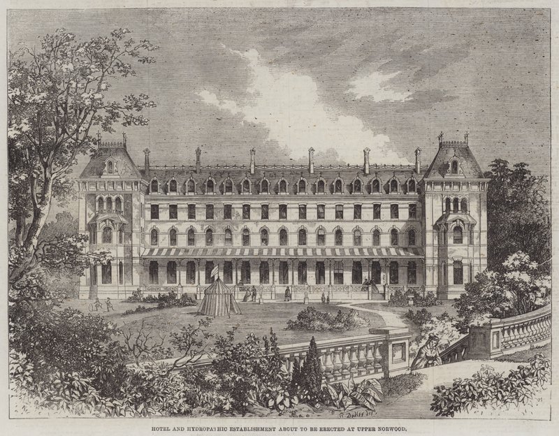Hotel i zakład hydropatyczny mają zostać wzniesione w Upper Norwood autorstwa R. Dudley