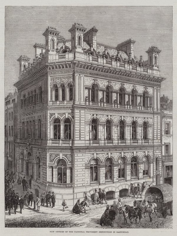 Nowe biura Krajowej Instytucji Prowizorycznej w Eastcheap autorstwa R. Dudley
