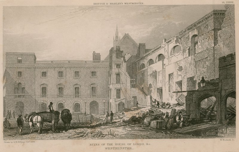 Ruiny Izby Lordów, Westminster, Londyn autorstwa R. W. Billings