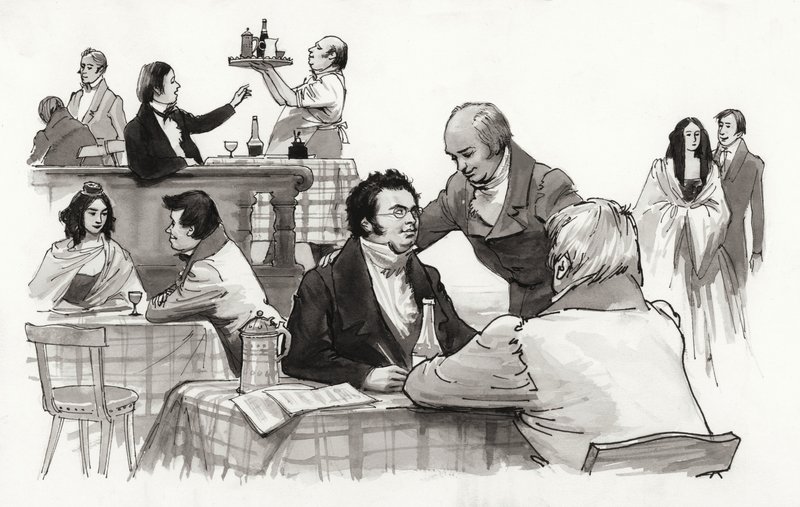 Schubert i przyjaciele (gwasz na papierze) autorstwa Ralph Bruce