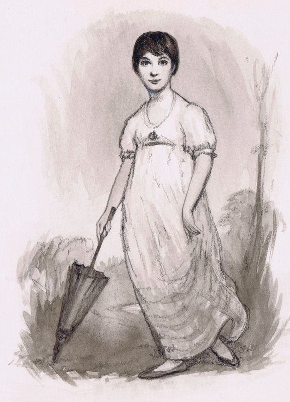 Młoda Jane Austen (ołówek i akwarela) autorstwa Ralph Bruce