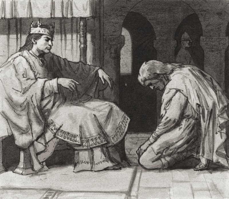 Walteof, hrabia Northumbrii przed królem Wilhelmem I (gwasz na papierze) autorstwa Ralph Bruce