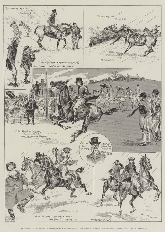 Szkice w Izbie Gmin i Brigade of Guards Races Point-to-Point, Bourton Estate, Buckingham, 26 marca autorstwa Ralph Cleaver