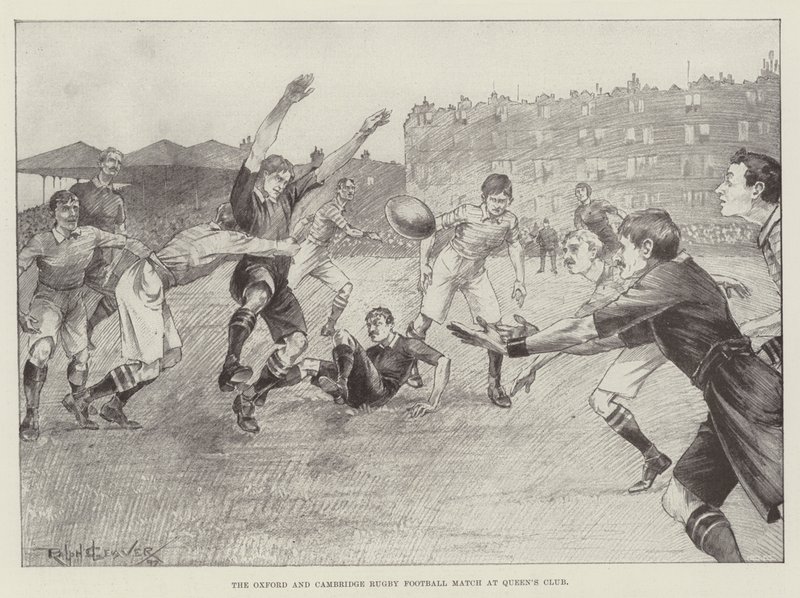 Mecz futbolu Oxford i Cambridge Rugby w Queen