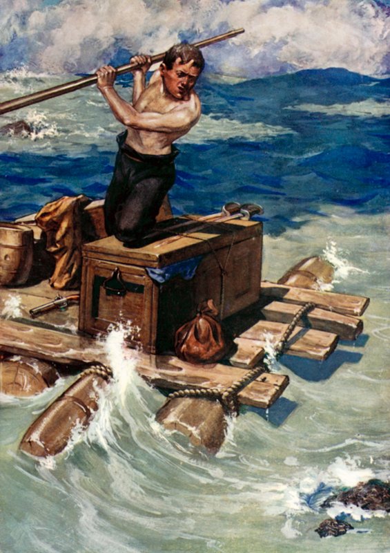 Ilustracja do Robinsona Crusoe autorstwa Daniela Defoe (kolor lito) autorstwa Ralph Noel Pocock