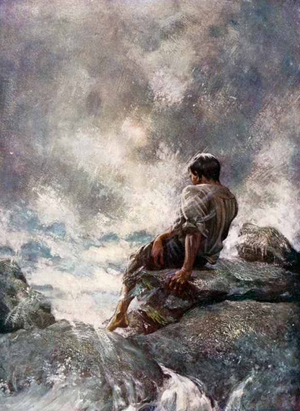 Ilustracja do Robinsona Crusoe autorstwa Daniela Defoe (kolor lito) autorstwa Ralph Noel Pocock