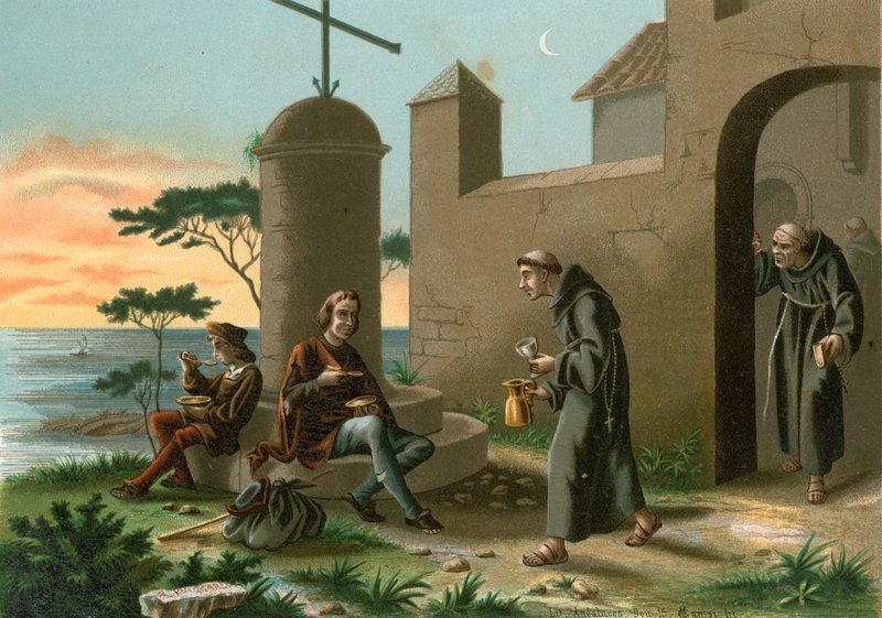 Przybycie Kolumba do La Rabida autorstwa Ramon Puiggari