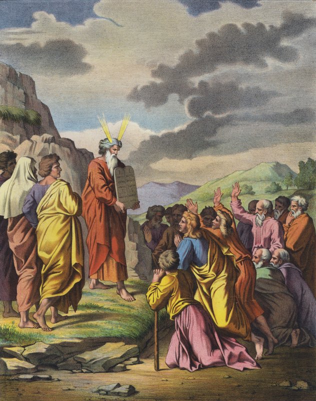 Mojżesz przekazał swojemu ludowi Dziesięć Przykazań”. autorstwa Raffaello Sanzio Raphael