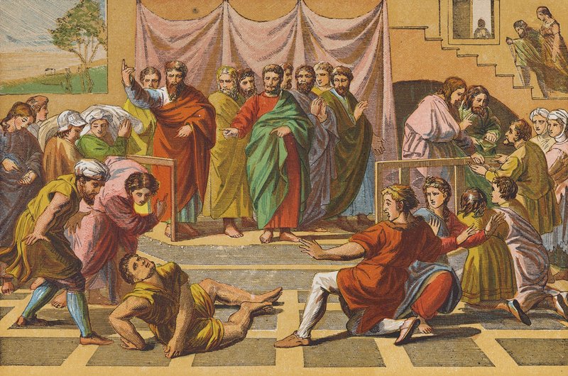 Śmierć Ananiasza (kolorowa litografia) autorstwa Raphael (1483 1520) (after)