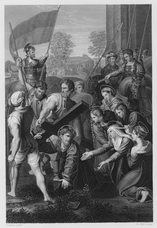 Niesienie Krzyża (rycina) autorstwa after Raphael