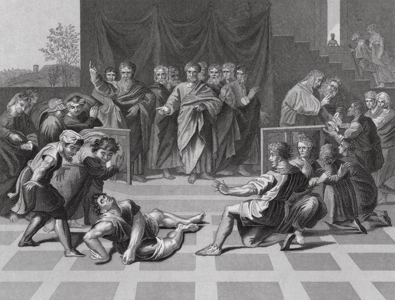 Śmierć Ananiasza (rycina) autorstwa Raphael (1483 1520) (after)