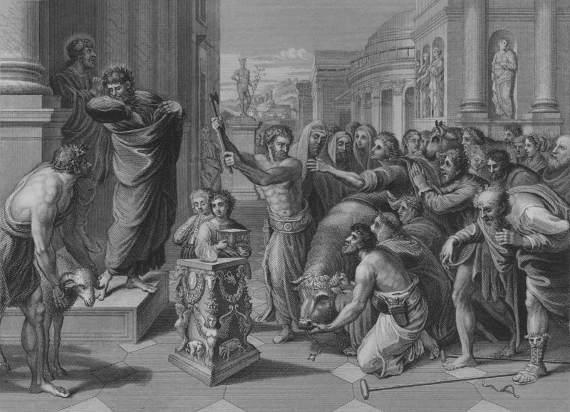 Paweł i Barnaba w Listrze, Dzieje Apostolskie 14, werset 8-19 (rycina) autorstwa after Raphael