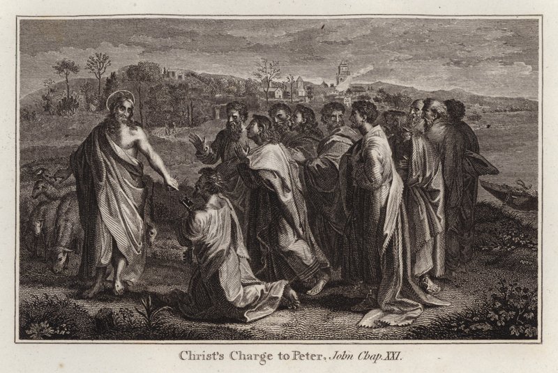 Karykatura Rafaela: Nakaz Chrystusa Piotrowi, Janowi, rozdział XXI (rycina) autorstwa after Raphael