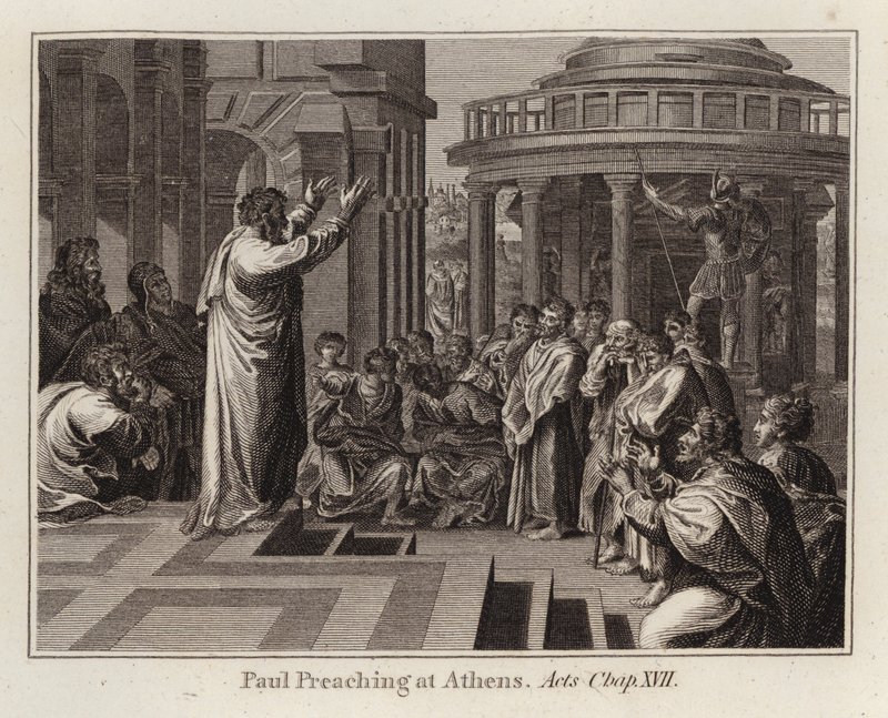 Karykatura Rafaela: Paweł nauczanie w Atenach, Dzieje Apostolskie, rozdział XVII (rycina) autorstwa after Raphael