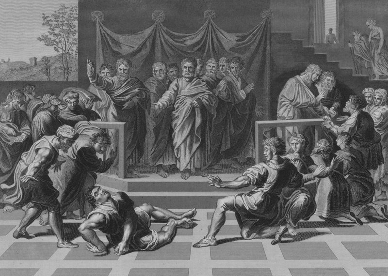 Śmierć Ananiasza (rycina) autorstwa after Raphael