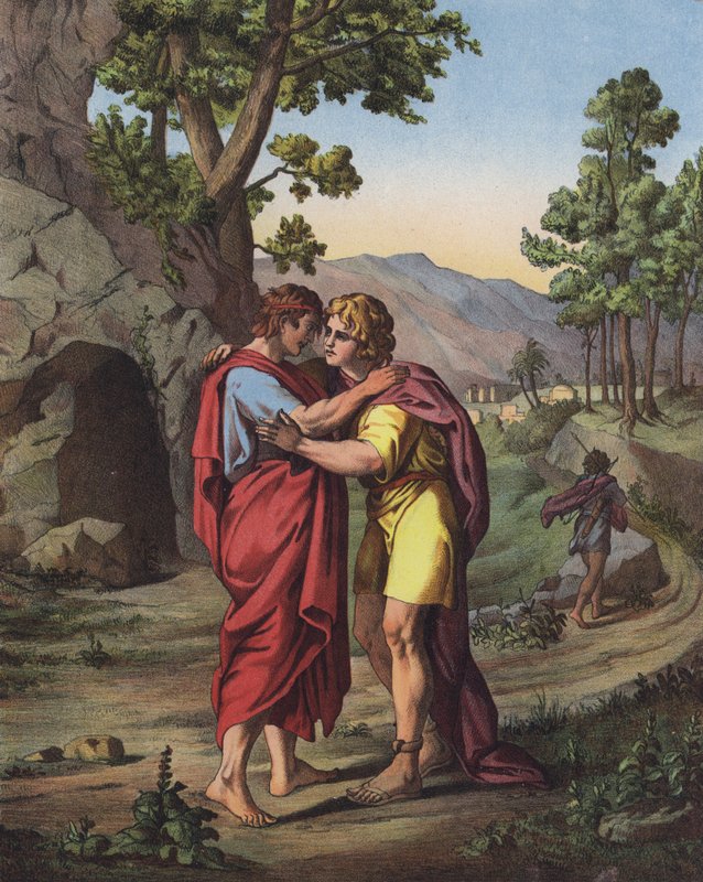 Ostatnie spotkanie Davida i Jonathana (kolor lito) autorstwa after Raphael