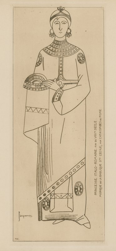 Księżniczka włosko-rzymska. Koniec VIII wieku. Mozaika bazyliki św. Cecylii w rzymskich katakumbach. autorstwa Raphael Jacquemin