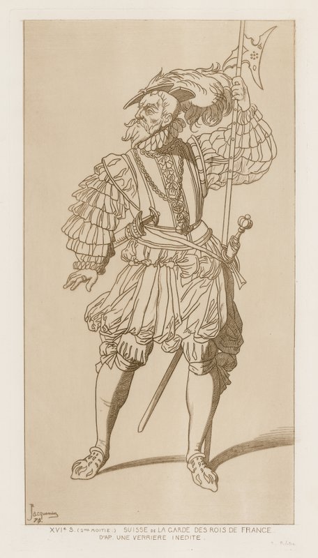 Szwajcarski żołnierz w la garde des rois de France. Druga połowa XVI wieku. Po niepublikowanej verriere. autorstwa Raphael Jacquemin
